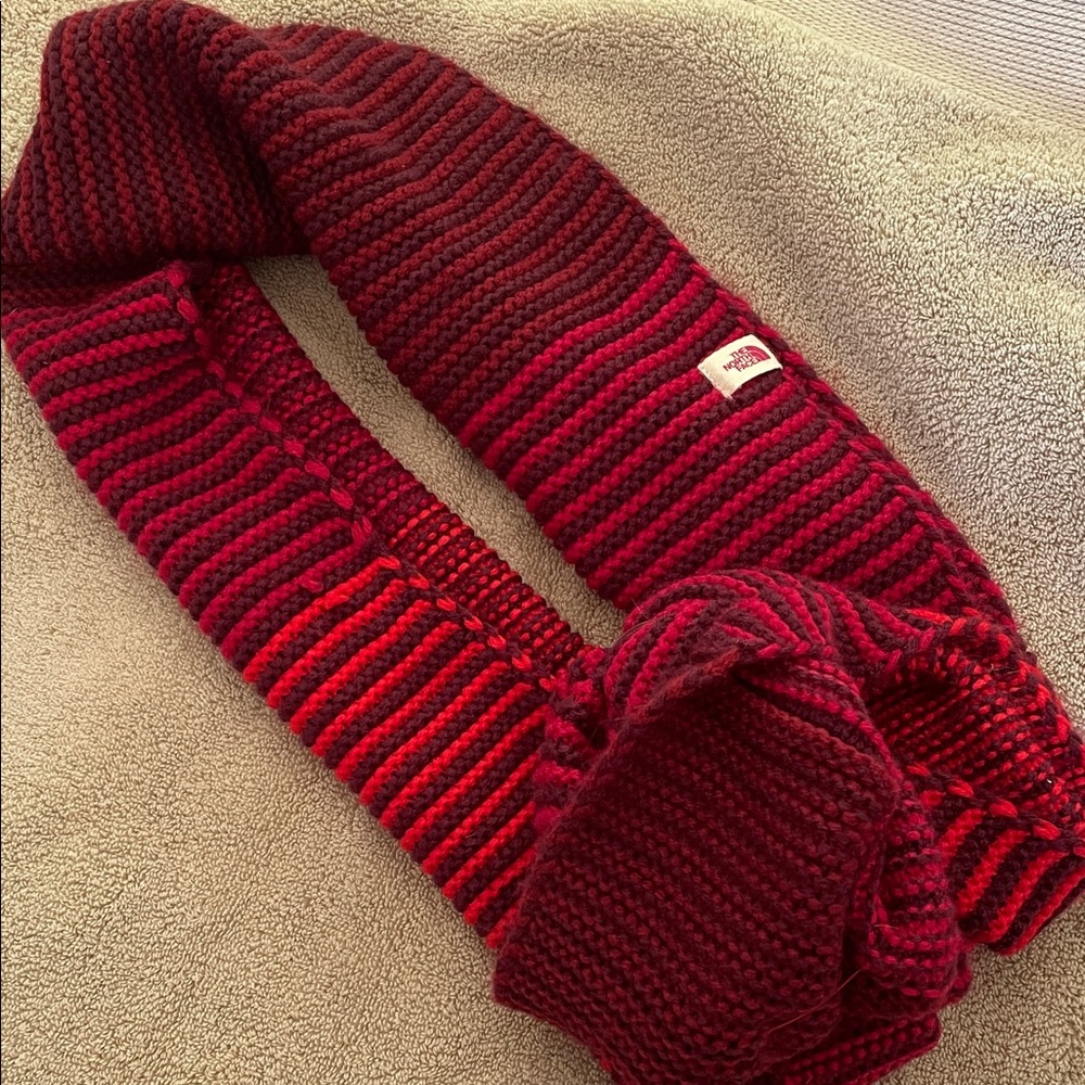 The North Face Red and Burgundy Striped Scarf